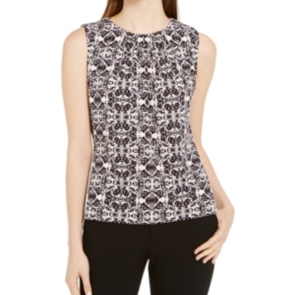 CALVIN KLEIN Floral Sleeveless Pleated Neck Blouse - Picture 1 of 4